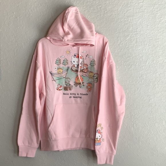 Hello Kitty Tops - Hello Kitty Pastel Pink Hoodie with Camping Print